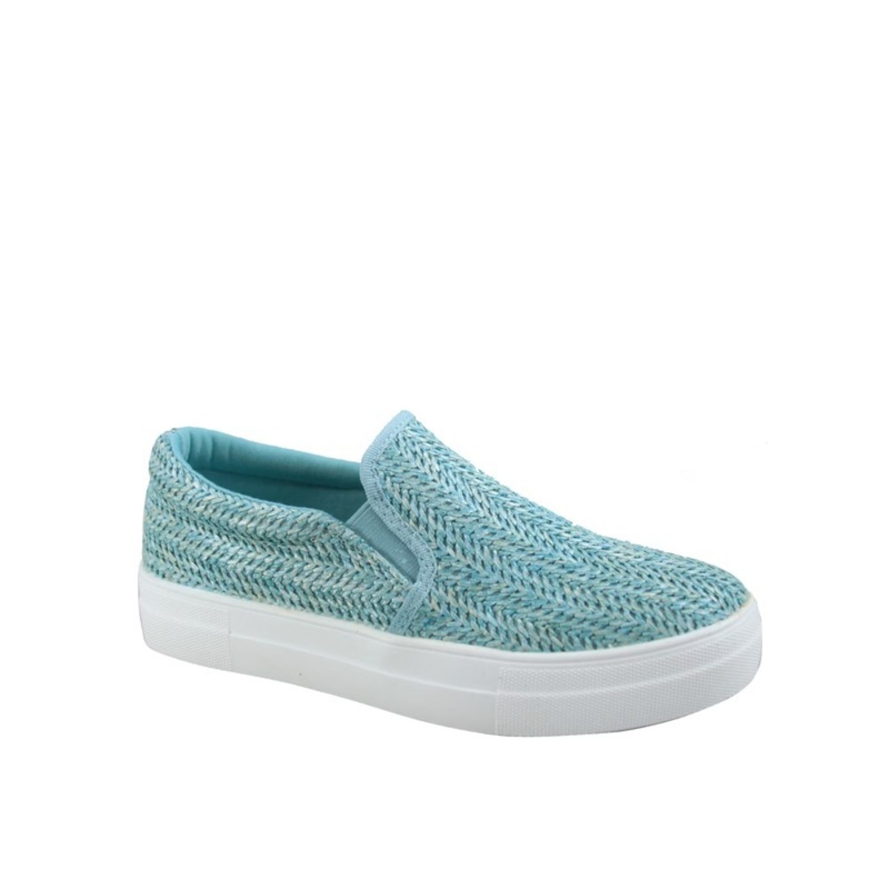 Women Blue Raffia Slip on Sneakers Platform Casual Foam Cushion Shoes Soda 5.5